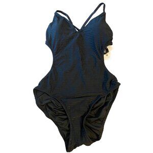 Shade & Shore Women's Low Coverage Ribbed One Piece Swimsuit - Black - XL